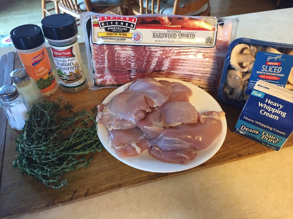 ingredients for creamy bacon mushroom chicken recipe