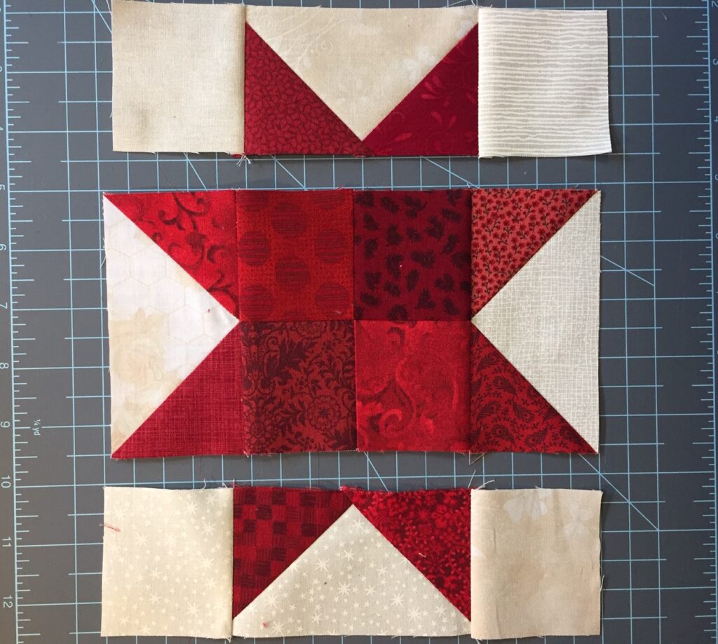 three rows of four patch sawtooth star quilt block