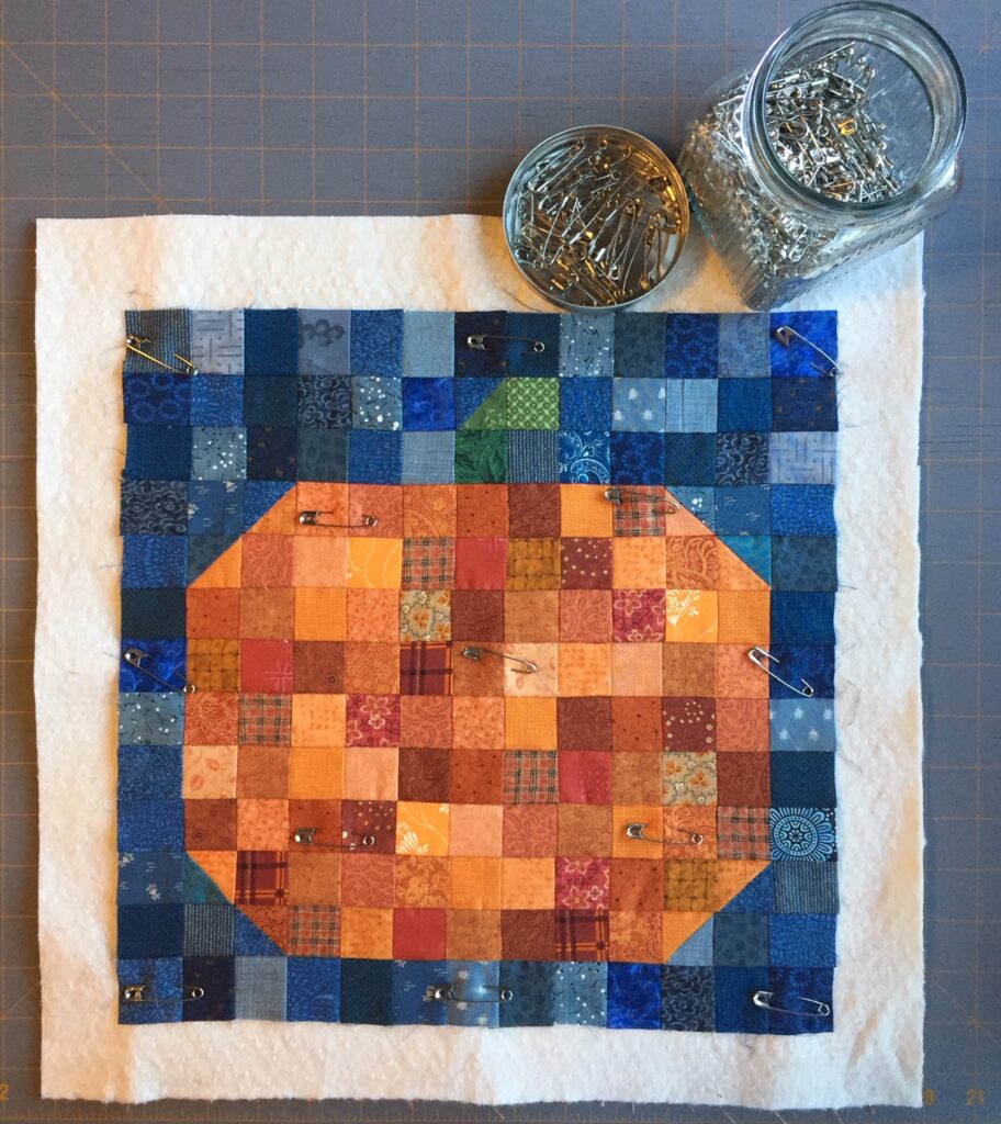 pin basted pumpkin patch quilt