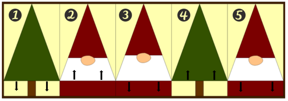 numbered quilt blocks and directional arrows for pressing bottom seam of each block