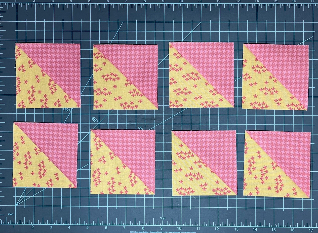 How to make easy 8 at a time half square triangles hsts lakegirlquilts
